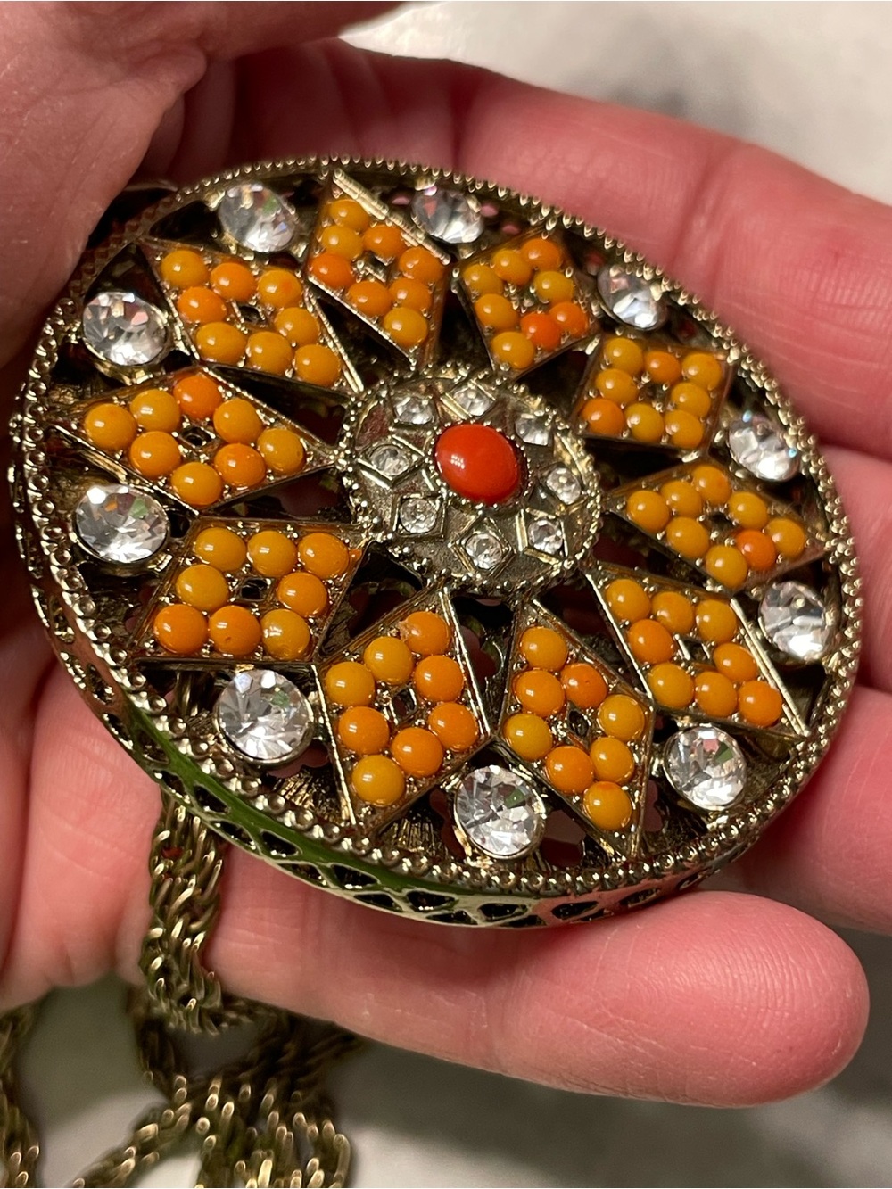 Amrita Singh Gold-Tone Orange and Red Mosaic Pendant Necklace